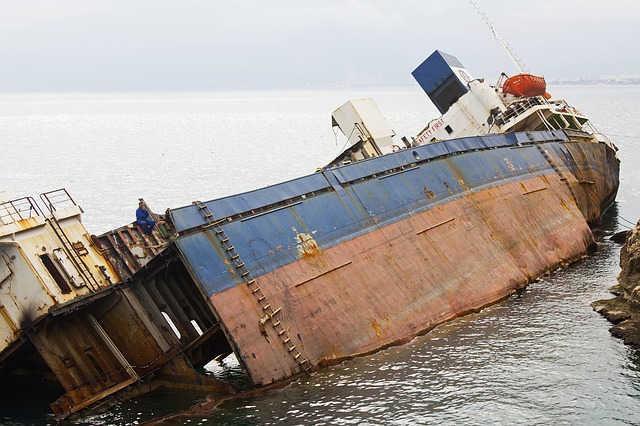 A capsized and wrecked ship symbolic of what happens when we don't trust in Jesus and place our anchor in Him
