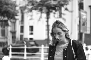 woman looking down