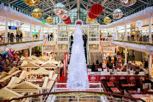 shopping mall interior at christmas