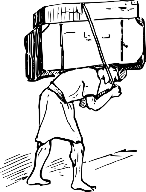 a graphic of a man bent over while carrying heavy burdens on his back
