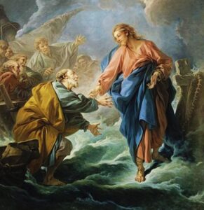 Jesus reaching out to Peter on the water