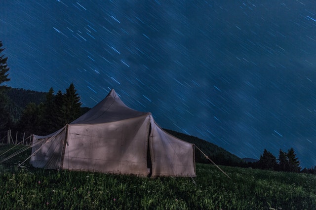 unlit tent at night