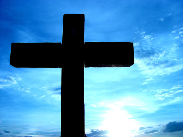 cross with blue sunset