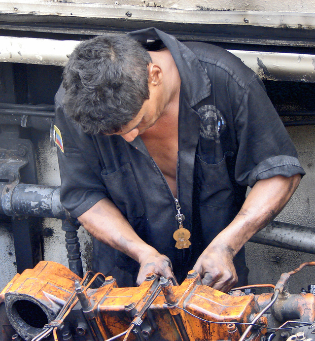An engine mechanic at work