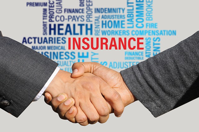 handshake in front of various insurance terms