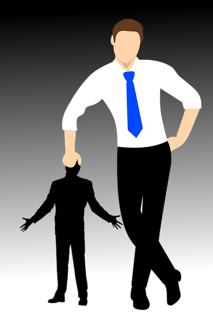 graphic image of how to be great with a large man with right hand leaning on head of smaller man