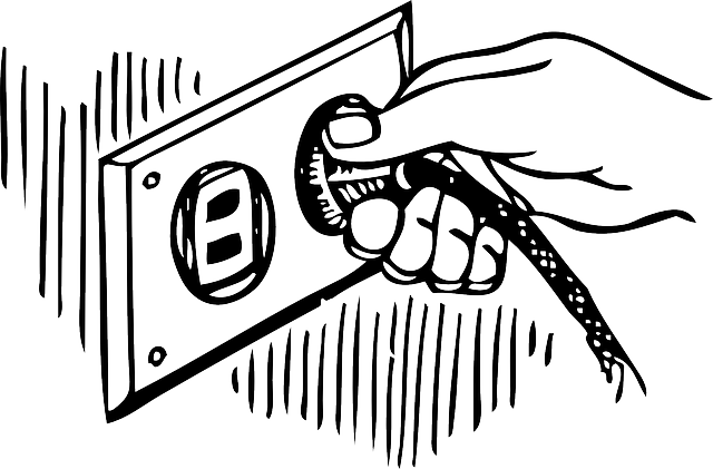 drawn image of hand holding a plug in an electrical outlet