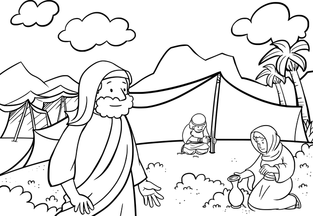A line drawing of the Israelites gathering God's blessing: manna