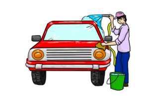 graphic of woman washing car