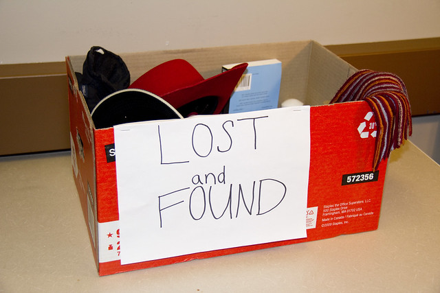 lost and found box with articles inside