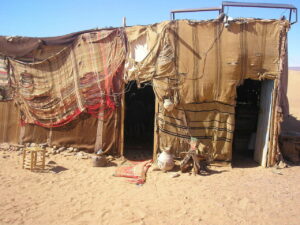 a closeup photo of a Bedouin tent in the desert