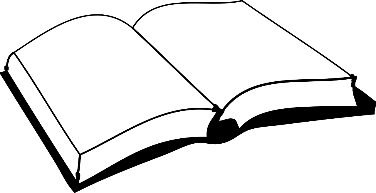 Black and white graphic of blank open book
