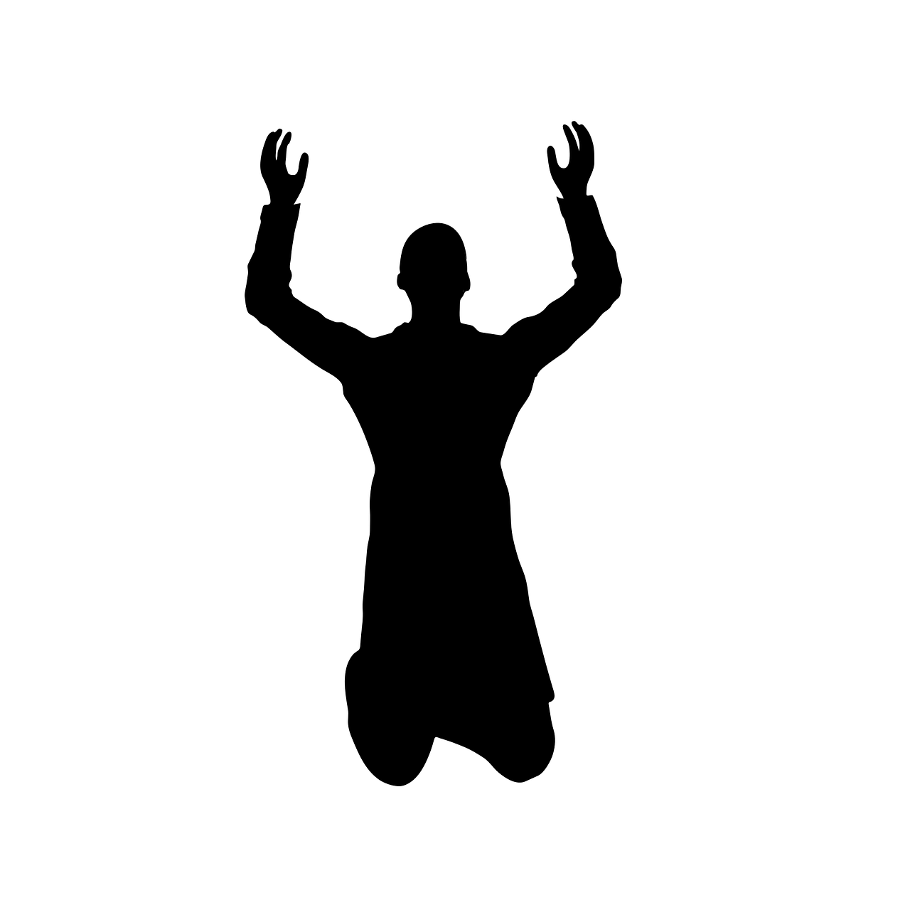 Graphical silhouette of person kneeling with arms upraised