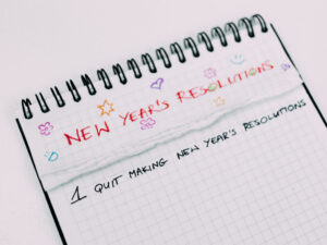 New Year's resolutions on a spiral bound pad of graph paper
