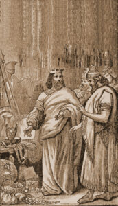 King Hezekiah displaying his treasures to another king