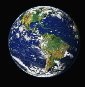 A photo of the Earth from outer space with North and South America in view