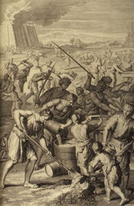 A 1726 woodcut drawing of the Israelites in working in slavery to the Egyptians
