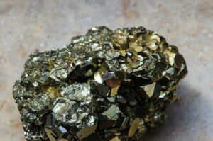 A photo of a small nugget of pyrite