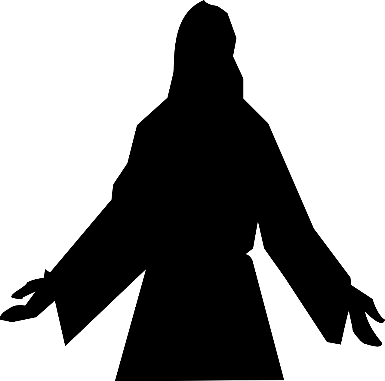 A silhouette of Jesus Christ with His arms partially outstretched