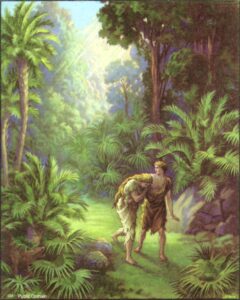 A drawing by Otto Semler from an engraving of Adam and Eve leaving the garden of Eden