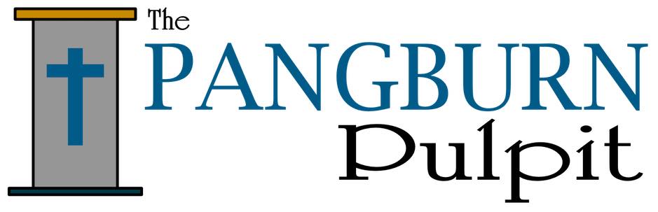 A graphical image showing a pulpit or podium with a blue cross with the words, the Pangburn Pulpit, in large letters to the right of it