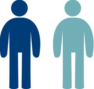 A graphical image of two 'stick' figures, one in a dark blue shade and the other in a lighter turquoise blue