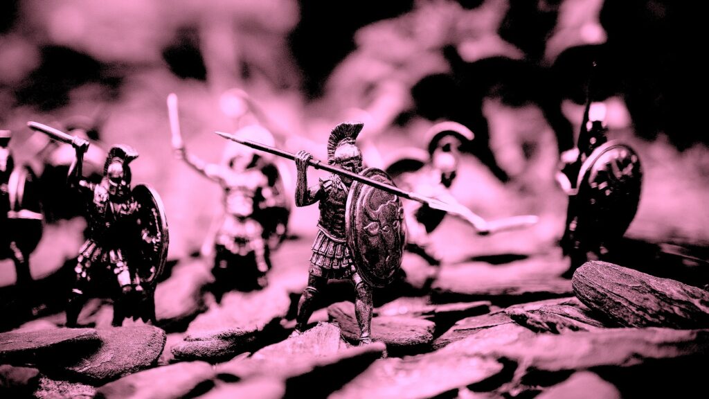 A photo of Roman knight figurines on the attack symbolizing demonic forces and the need to trust in God