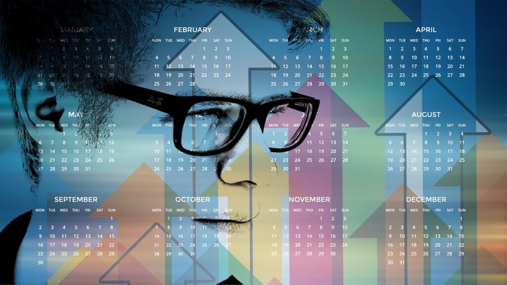 A composite image of a man and a calendar with arrows pointing upward reminding that us that to procrastinate with God is not good for time is short and our end is near